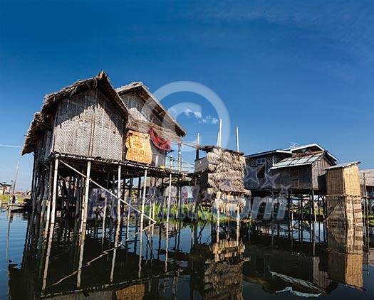 Stilted houses in village on Inle lake, Myanmar Stilted houses in village on Inle lake, Myanmar