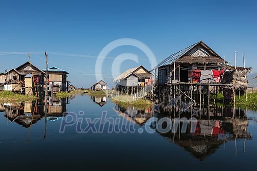 Stilted houses in village on Inle lake, Myanmar Stilted houses in village on Inle lake, Myanmar