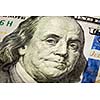 Macro shot of  Benjamin Franklin portrait from a 100 bill new 2013 year edition