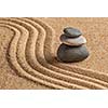 Japanese Zen stone garden - relaxation, meditation, simplicity and balance concept  - pebbles and raked sand tranquil calm scene