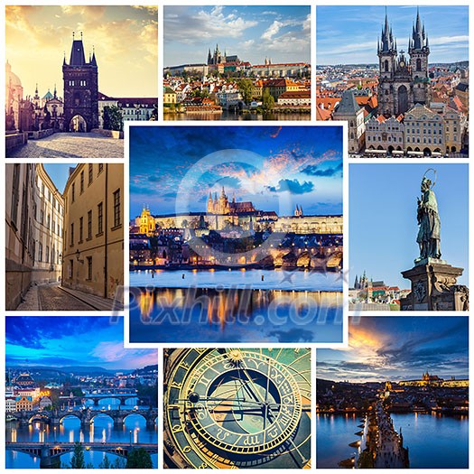 Mosaic collage storyboard of Prague tourist views travel images