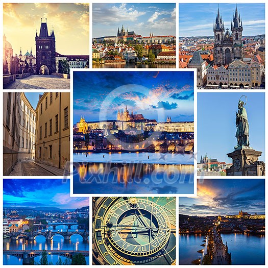 Mosaic collage storyboard of Prague tourist views travel images Mosaic collage storyboard of Prague tourist views travel images