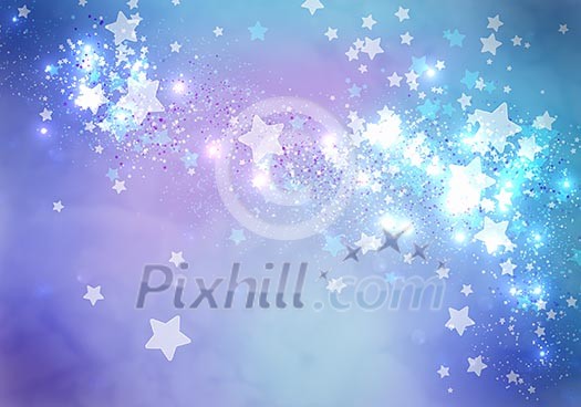 Abstract background image of blue stars, lights and beams