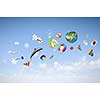 Background image with various items flying in air. Elements of this image are furnished by NASA