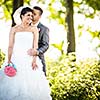 Portrait of a young wedding couple on their wedding day