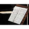music book with letters at orchestra concert