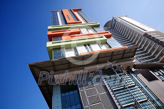 modern building at sunny day and clear blue sky
