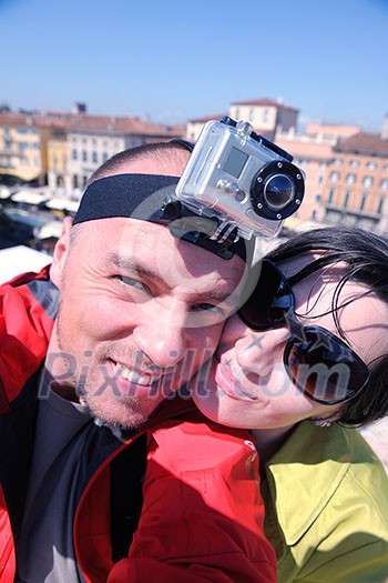 happy young romantic couple in love  travel and have fun in venice