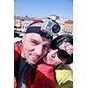 happy young romantic couple in love  travel and have fun in venice