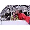 happy young romantic couple in love  travel and have fun in venice
