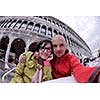 happy young romantic couple in love  travel and have fun in venice