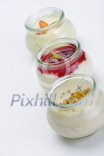 tasty dessert glass cup with fruits and chocolate