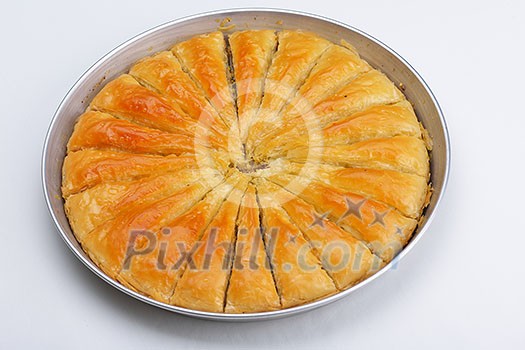 traditional dessert turkish baklava,well known in middle east and delicious isolated on white background