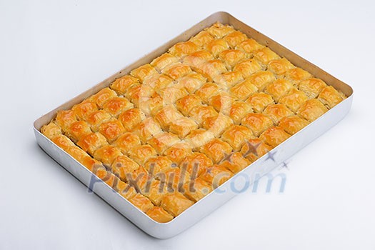 traditional dessert turkish baklava,well known in middle east and delicious isolated on white background