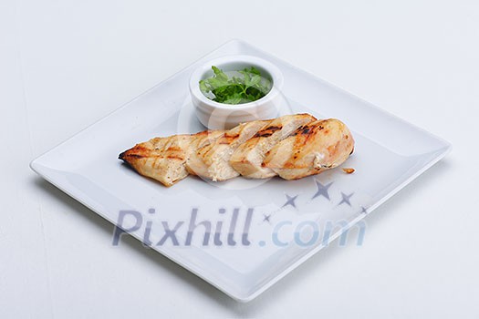 chicken grill food meat sliced isolated on white background chicken grill food meat sliced isolated on white background