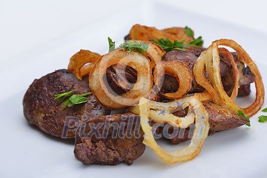 grilled fresh meat and vegetables organic healthy food isolated on white background