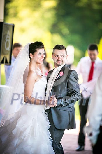 Portrait of a young wedding couple on their wedding day