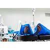 Feet of a patient ready  for a surgery in a surgery room (color toned image; shallow DOF)