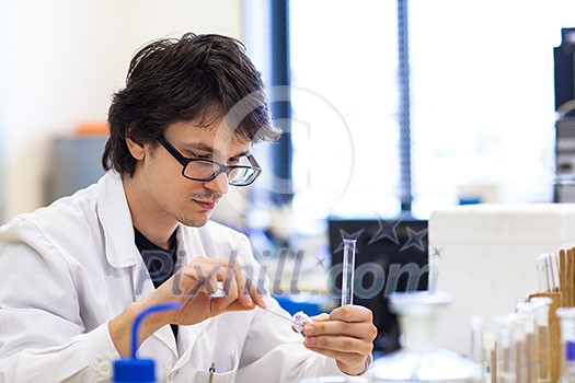 Male researcher carrying out scientific research in a lab (shallow DOF; color toned image) Male researcher carrying out scientific research in a lab (shallow DOF; color toned image)