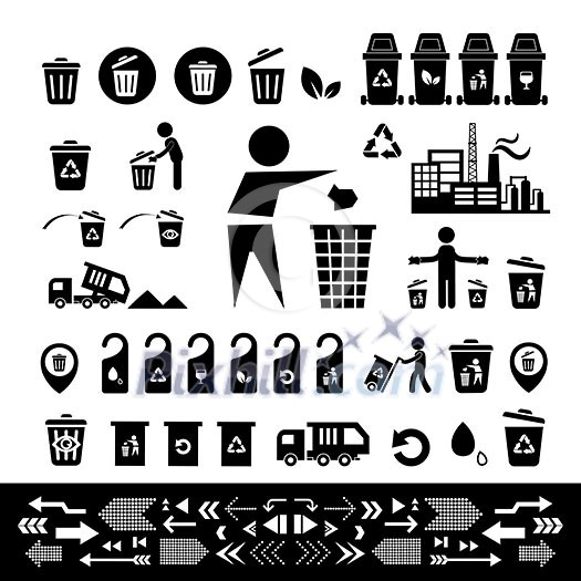 recycling bin icon set  on white  background 