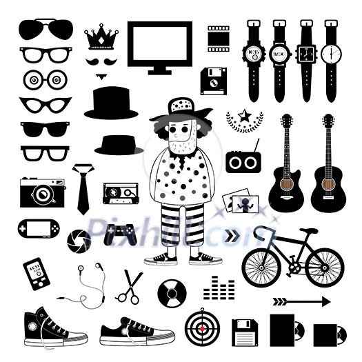 vector hipster style elements and icons set vector hipster style elements and icons set