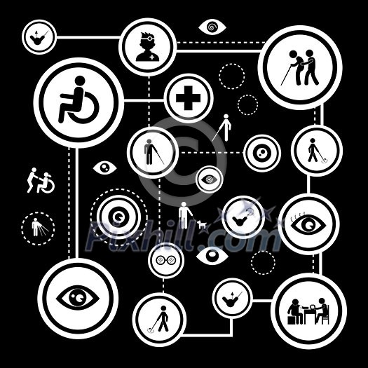 blind man and hospital icon set blind man and hospital icon set