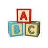 ABC alphabet wooden building blocks with letters isolated on white