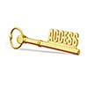 Access concept - golden access key made of gold isolated on white background