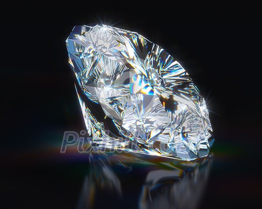 Diamond on black reflective background. 3d render