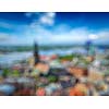 Blurred backgroun of European city - aerial view of Riga center from St. Peter's Church, Riga, Latvia