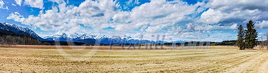 Bavarian Alps countryside landscape panorama. Bavaria, Germany