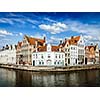 Benelux EuropeTravel  concept - Bruges canal and old historic houses of medieval architecture. Brugge, Belgium