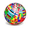 Travel and international business concept - 3d globe sphere with  flags of the world on white background