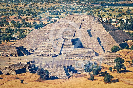 Vintage retro effect filtered hipster style image of pyramid of the Moon. View from the Pyramid of the Sun. Teotihuacan, Mexico Vintage retro effect filtered hipster style image of pyramid of the Moon. View from the Pyramid of the Sun. Teotihuacan, Mexico