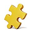 Single yellow puzzle piece isolated on white background