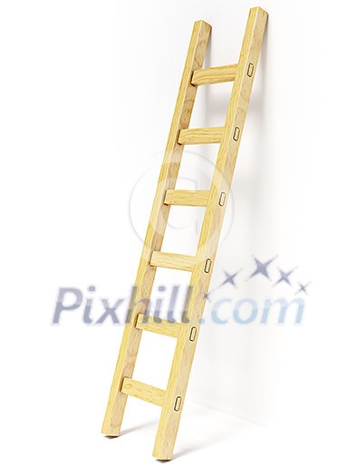 Wooden ladder near white wall. 3D render illustration