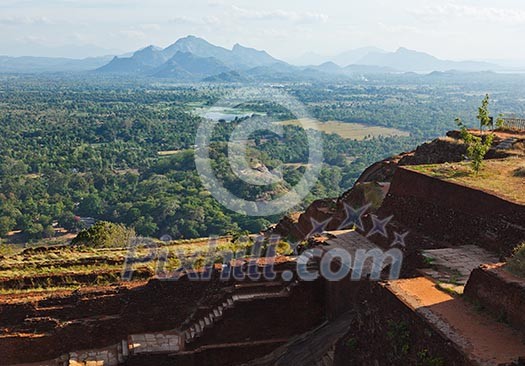 View and ruins on top of Sigiriya rock. Sri Lanka