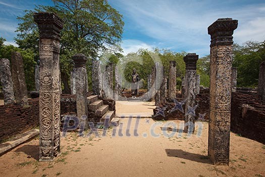 Pillars. Ruins. Ancient city of Polonnaruwa. Sri Lanka