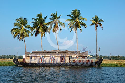 Traditional houseboat on Kerala backwaters. Kerala, India