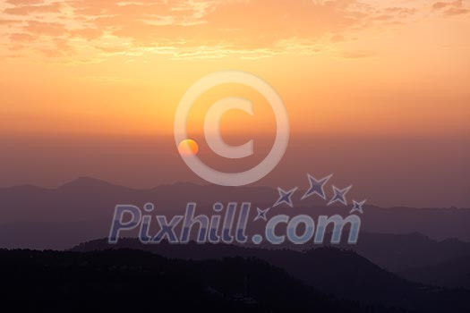 Sunset in Himalayas. Shimla, Himachal Pradesh, India