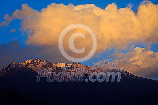 Sunset in Himalayas. Himachal Pradesh, India