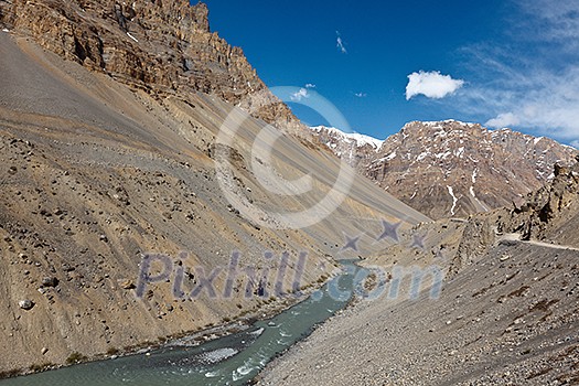 River in Himalayas. Spiti Valley, Himachal Pradesh, India