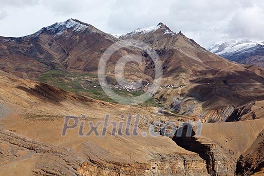 Village in Himalayas. Spiti Valley, Himachal Pradesh, India