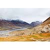 Fields in Spiti Valley in Himalayas. Himachal Pradesh, India