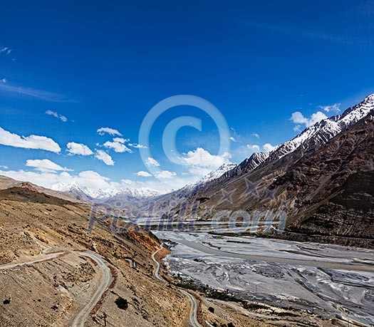 Travel Himalayas background - Spiti Valley in Himalayas. Himachal Pradesh, India