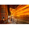 Reclining Buddha gold statue. Wat Pho, Bangkok, Thailand