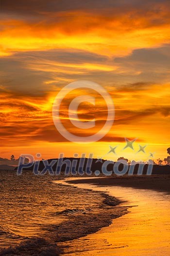 Tropcal beach sunset. Andaman sea,  Krabi, Thailand