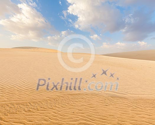 White sand dunes on sunrise in desert, Mui Ne, Vietnam White sand dunes on sunrise in desert, Mui Ne, Vietnam
