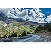 Road in Himalayas. Lahaul valley, Himachal Pradesh, India