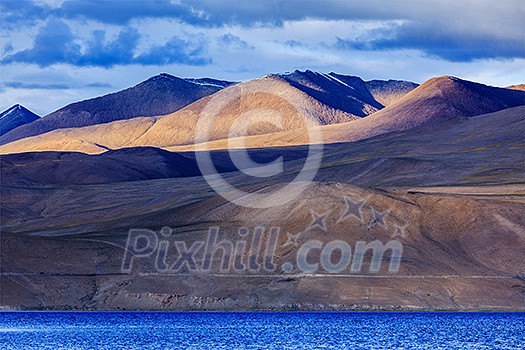 Himalayan mountain lake in Himalayas Tso Moriri on sunset, Korzok, Ladakh, India